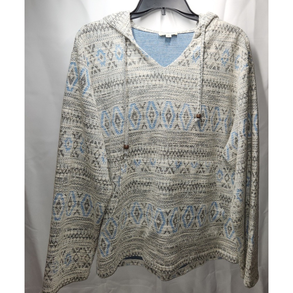 Earthbound Boho Women's Comfy Hoodie Pockets Blue/Brown Geometric Size Small